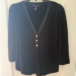 Never Worn White House Black Market 3Q Slv Henley Tee, Size XS, Black.